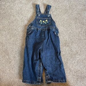 Vintage Oshkosh B’Gosh Girls Overalls Denim Embroidered Flowers Size 24 months